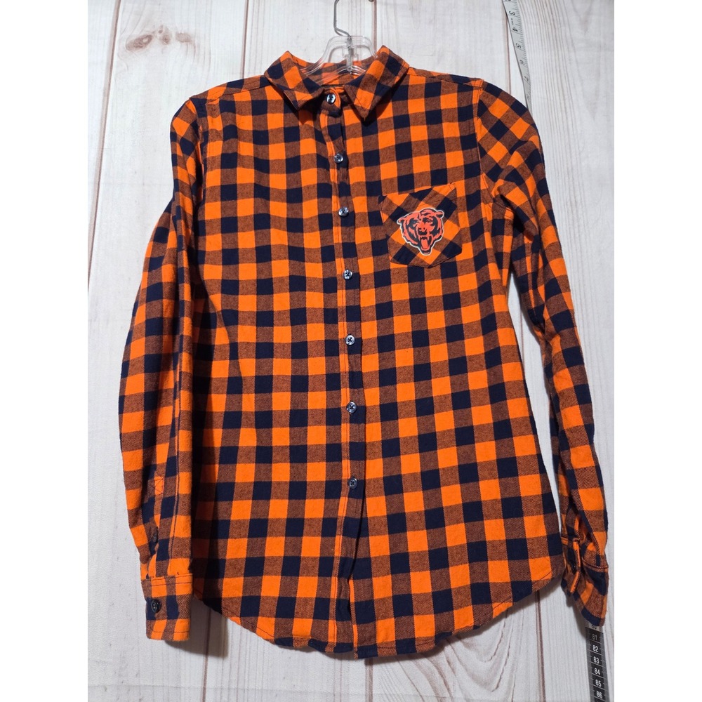 Chicago Bears Flannel Shirt Junior Small Sleeve Orange Blue‎ Plaid Football
